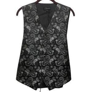 Ferrecci Men’s Black Gray Paisley Vest Waistcoat Lined Adjustable Back Size S